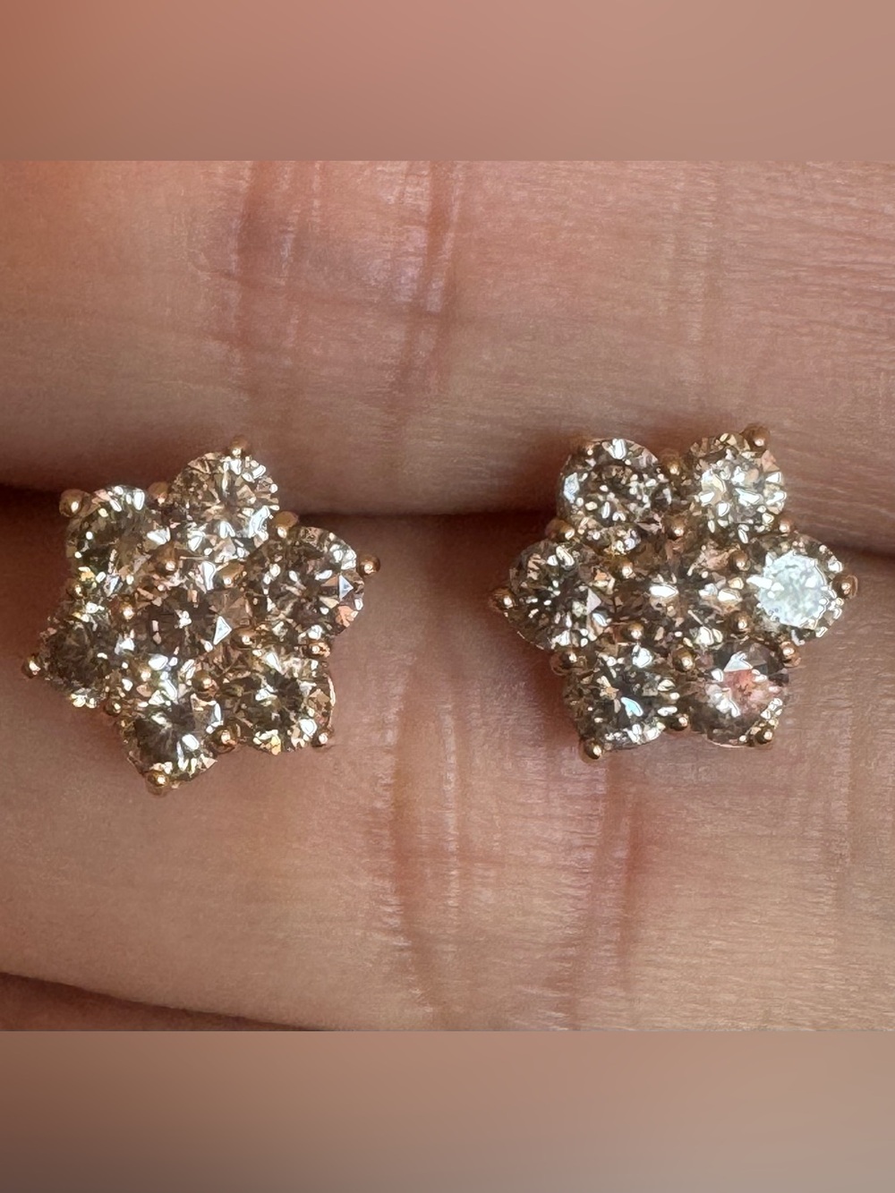 $4800 2.00 CTW 18K Yellow Gold Natural Champagne Diamond Cluster Stud Earrings